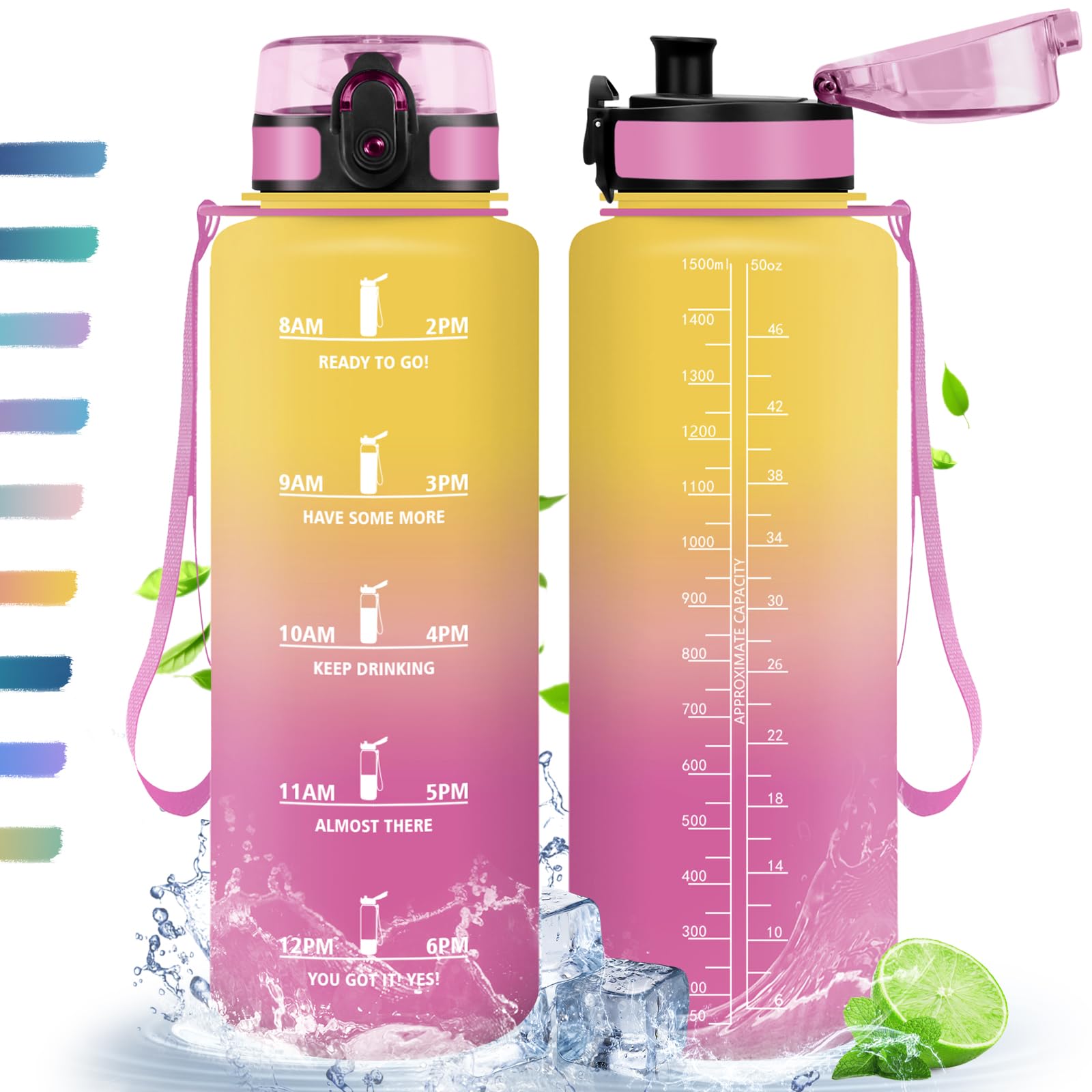 Water Bottle, 500 ml/1 L/1.5 L, Sports Water Bottle with Time